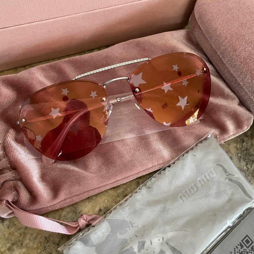 Miu Miu pink star print aviator sunglasses